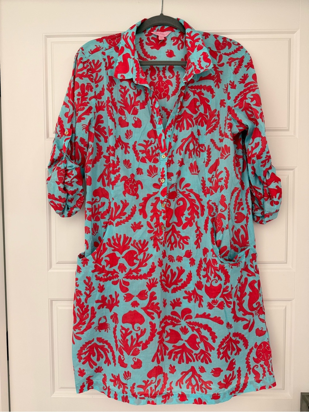 Lilly Pulitzer Turquoise and Red Swim Cover Up XL